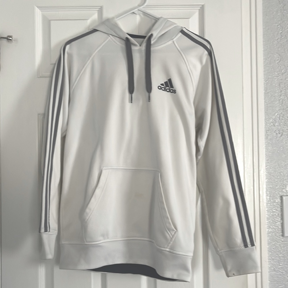 White adidas hoodie with gray adidas lines size S